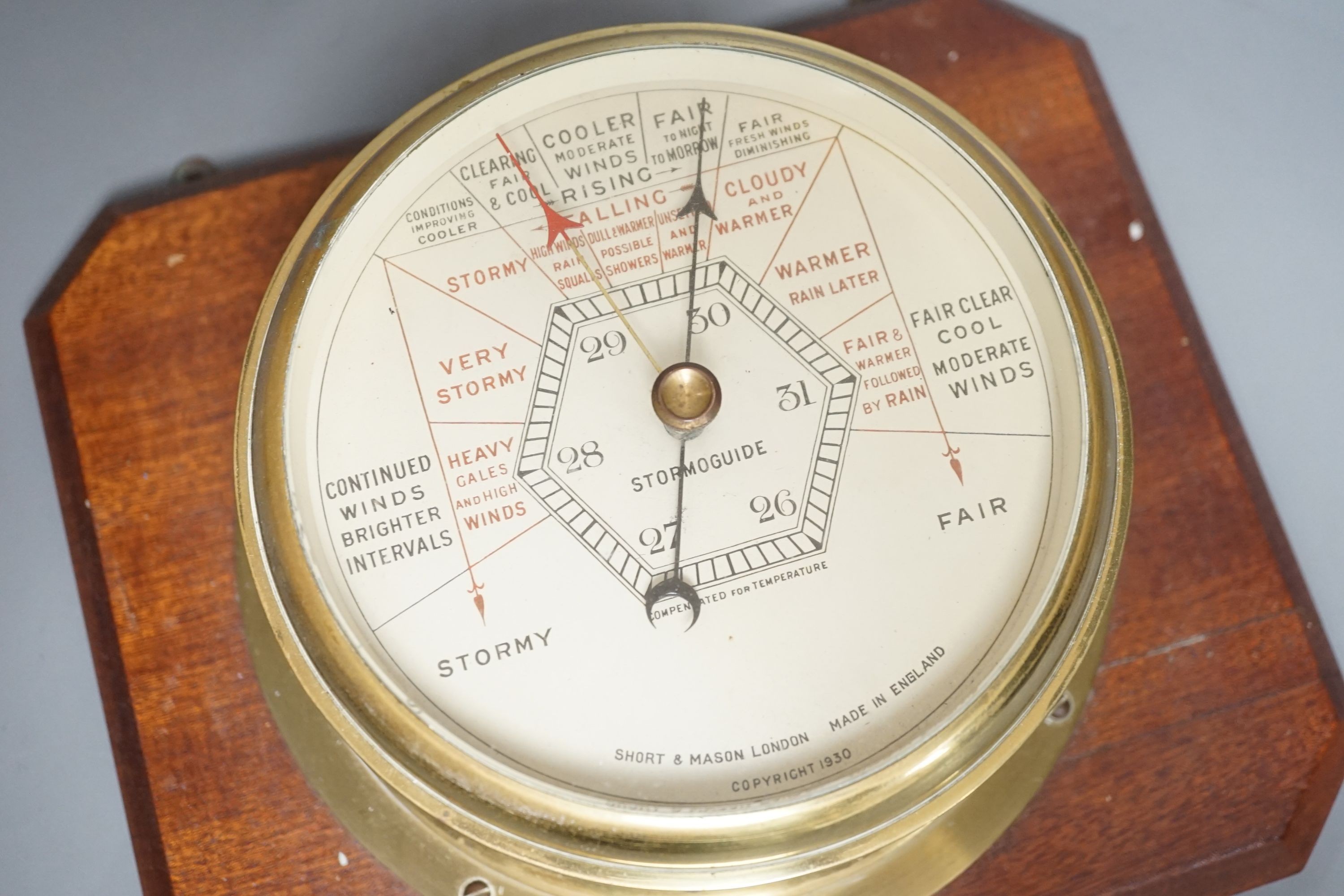 A Short & Mason bulkhead Stormoguide aneroid barometer, dial 15cm. diam.